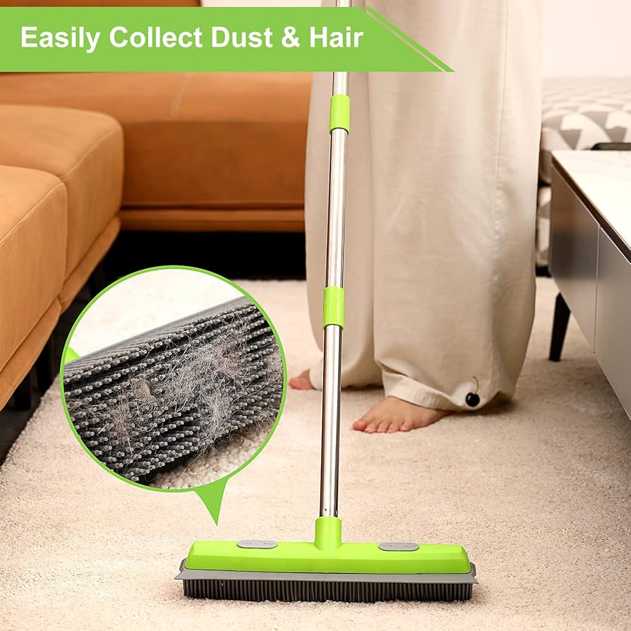 Pawmunjii Pet Hair Removal Broom - Carpet Rake with Squeegee